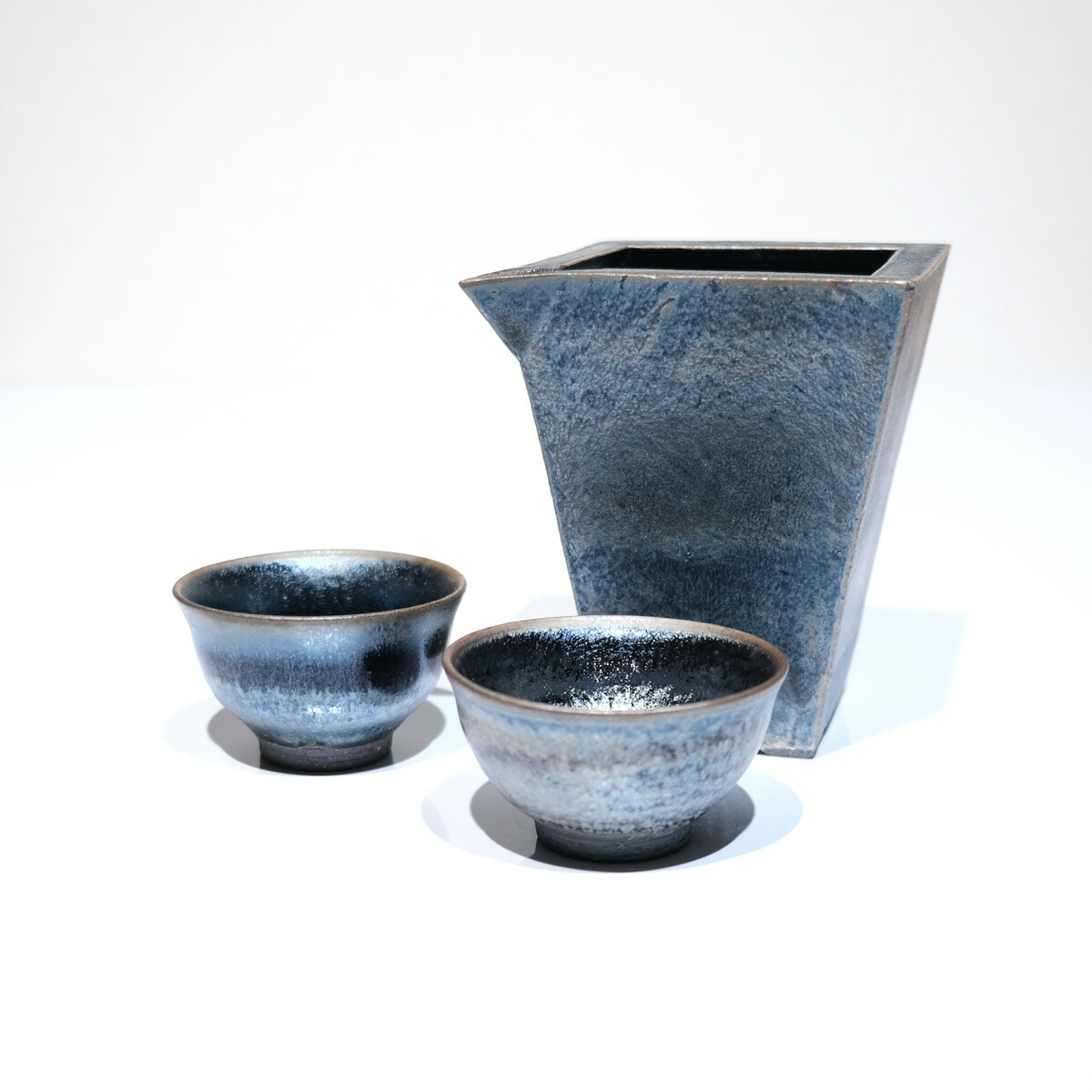 山下陶房 山下秀樹 銀化天目（ぎんかてんもく） 酒器揃　角片口 (大)・ぐい呑 2個 冷酒 熱燗 ぬる燗 おしゃれ ギフト プレゼント