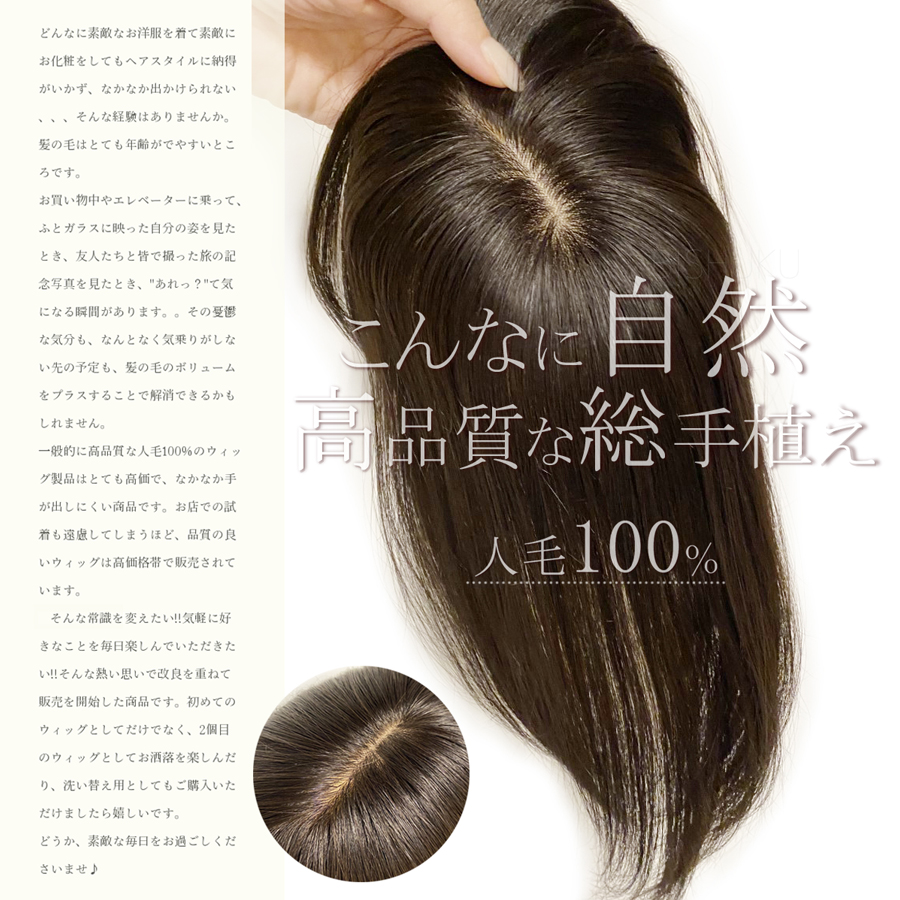 日本仕上げ 高品質 ヘアピース 30cm(28cm〜34cm) 白髪隠し 医療用