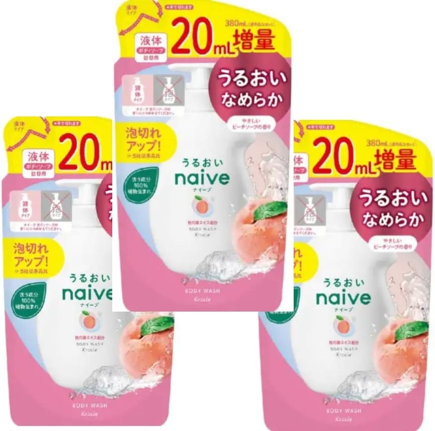 ナイーブ ボディソープ 桃の葉エキス配合 やさしいピーチソープの香り 詰め替え 20ml増量 380ml 3個セット 液体タイプ