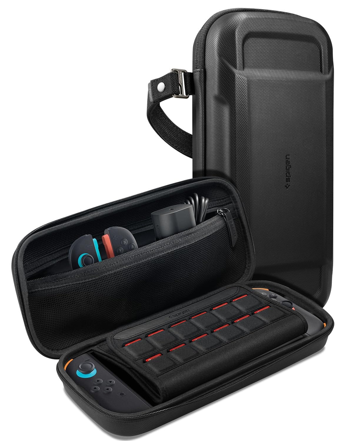 SPIGEN Rugged Armor Pro 任天堂スイッチ2ポーチ用 ゲームカードスロット12個 広々としたコンパートメント、落下保護シェル ポータブルトラベルキャリーストラップ ゲームコンソールバッグカバー