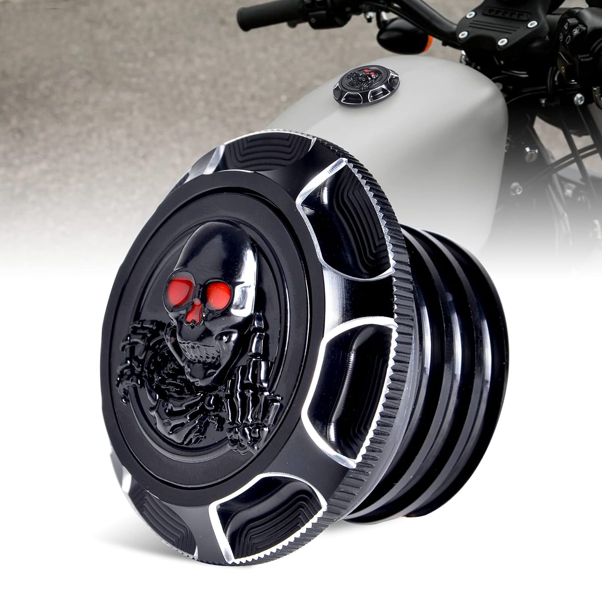 Sresk Sportster ガスキャップ ハーレー用 3D スケルトン CNC アルミニウム 燃料タンクカバー オイルキャップ Sportster XL 1200 883 X48 Road King Softail Dyna Touring 右利き用