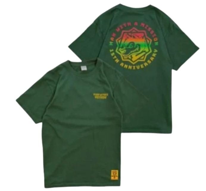 MAN WITH A MISSION マンウィズアミッション マンウィズ MWAM 2026 グッズ 15th Anniv ロゴ Tシャツ アイビーグリーン