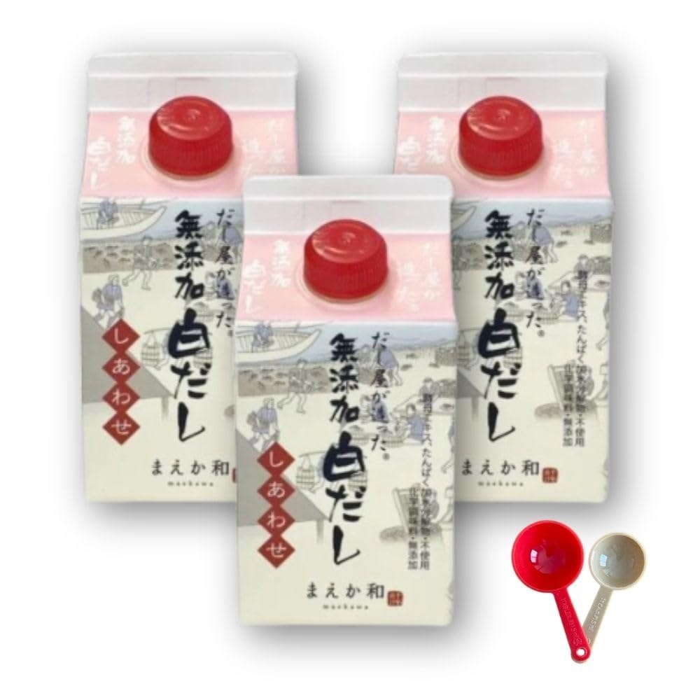 マエカワテイスト だし屋が造った無添加白だし しあわせ 300ml×３本セット 計量スプーン（大さじ・小さじ）付き