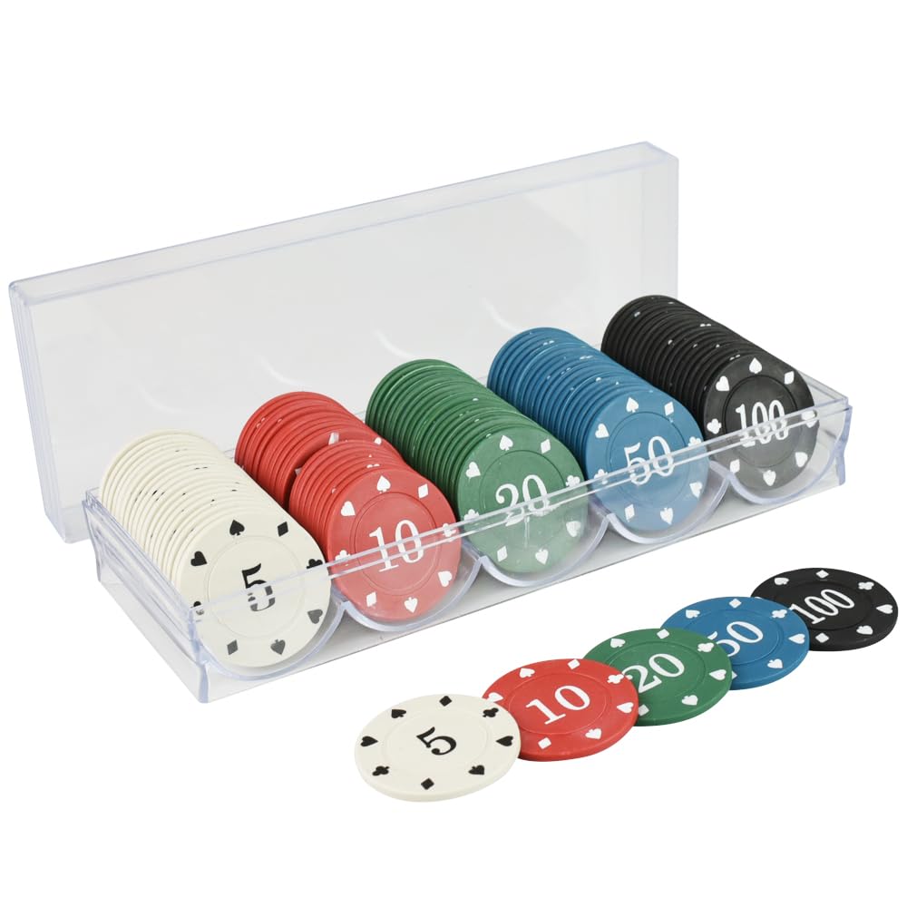 カジノチップ 100枚セット 5-100 収納ケース付き ポーカー テキサスホールデム ブラックジャック コイン画像