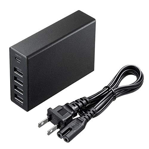 サンワサプライ USB Power Delivery相応うAC申し受ける器(5界面・足し加える60W) USB Type-C×1界面/USB A手合い×4界面 黒いこと ACA-PD57BK