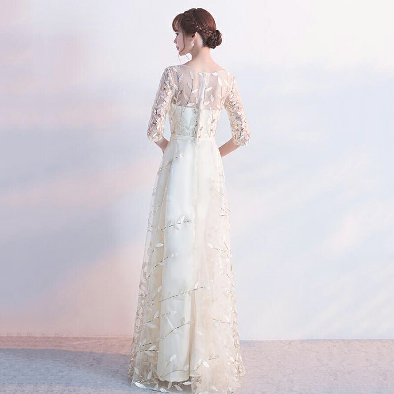 楽天市場 カラードレス Sサイズ スレンダーライン パーティードレス ウエディングドレス 長袖 床付きタイプ 編み上げタイプ シャンパン色 Sサイズ Kd4 Zk ビタースウィート楽天市場店