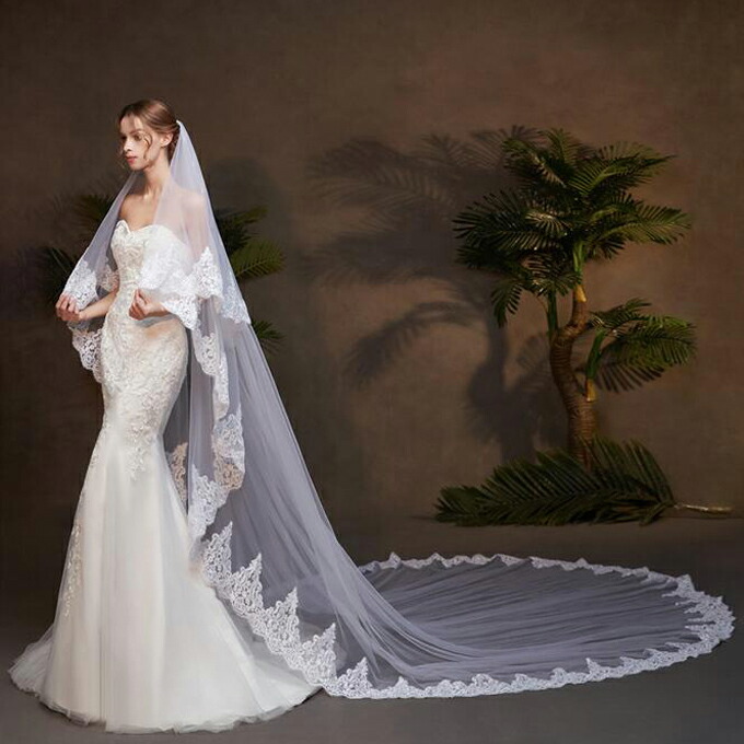 楽天市場】ウエディングベール 【ロング・1層・コーム付き】【幅は約3m