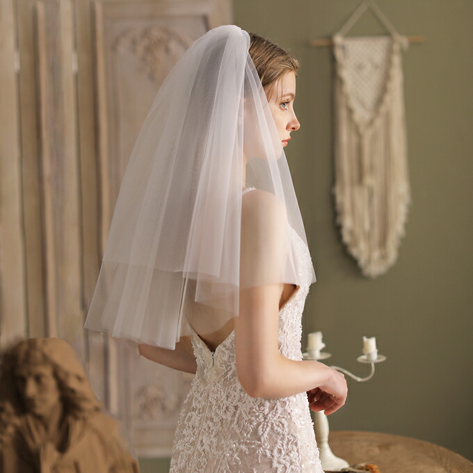 【即納】【ミドルベール】ベール　２層　金属コーム付き　ミドル　ウェディング　Wedding　ベールUP儀式OK　ウエディングベール【各層の長さは約50cm・62cm　幅は約110cm】【ts188jd】　ショートベール　Veil