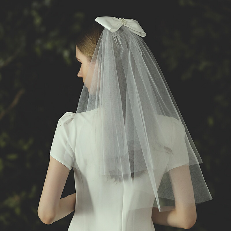 市場 ミドル 2層 ウェディングベール ショート 金属コーム付き ウエディングベール ベール 結婚式 ウェディング