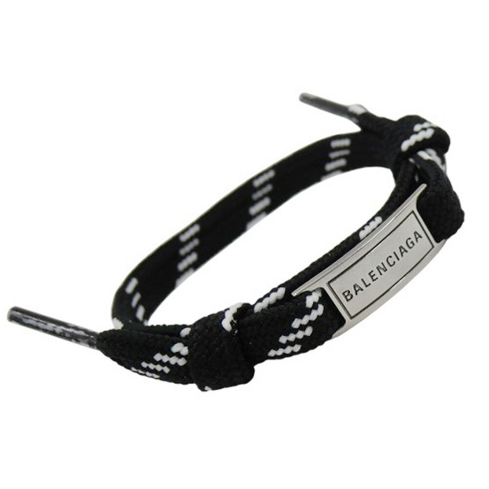 バレンシアガ ブレスレット プレート コットン ブラック ゴールド 70116 中古・古着通販】BALENCIAGA (バレンシアガ) レザーブレスレット