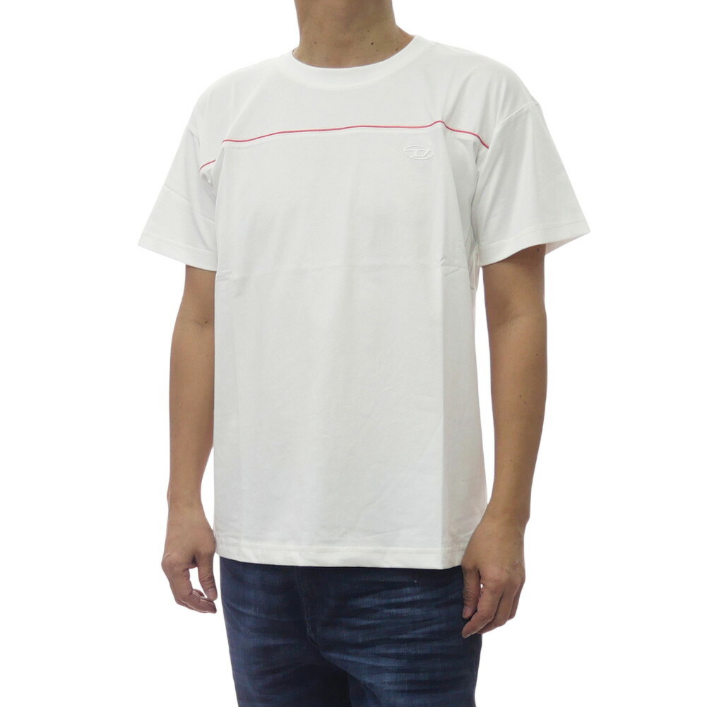 DIESEL ディーゼル メンズクルーネックTシャツ A21118 0NIAX / T-NORM-PIPING ホワイト 2026春夏新作