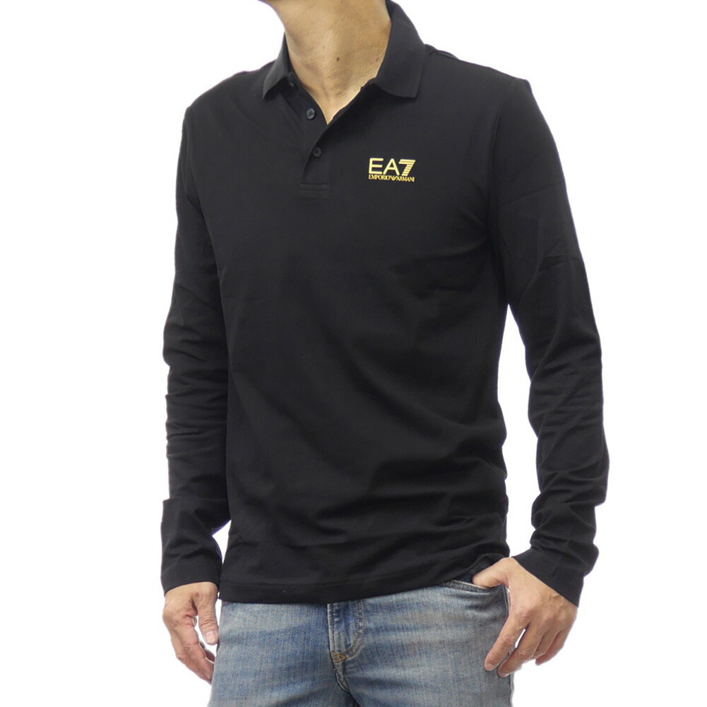 EMPORIO ARMANI エンポリオアルマーニ EA7 メンズ長袖スムースポロシャツ 8NPF15 PJVQZ ブラック