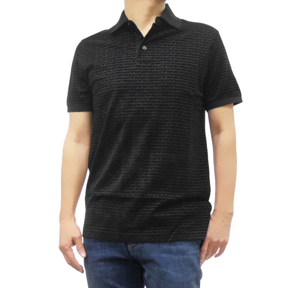 極美品【エンポリオアルマーニ】折柄ブラックポロシャツ L 新作 Emporio Armani エンポリオアルマーニ ポロシャツ (EMPORIO