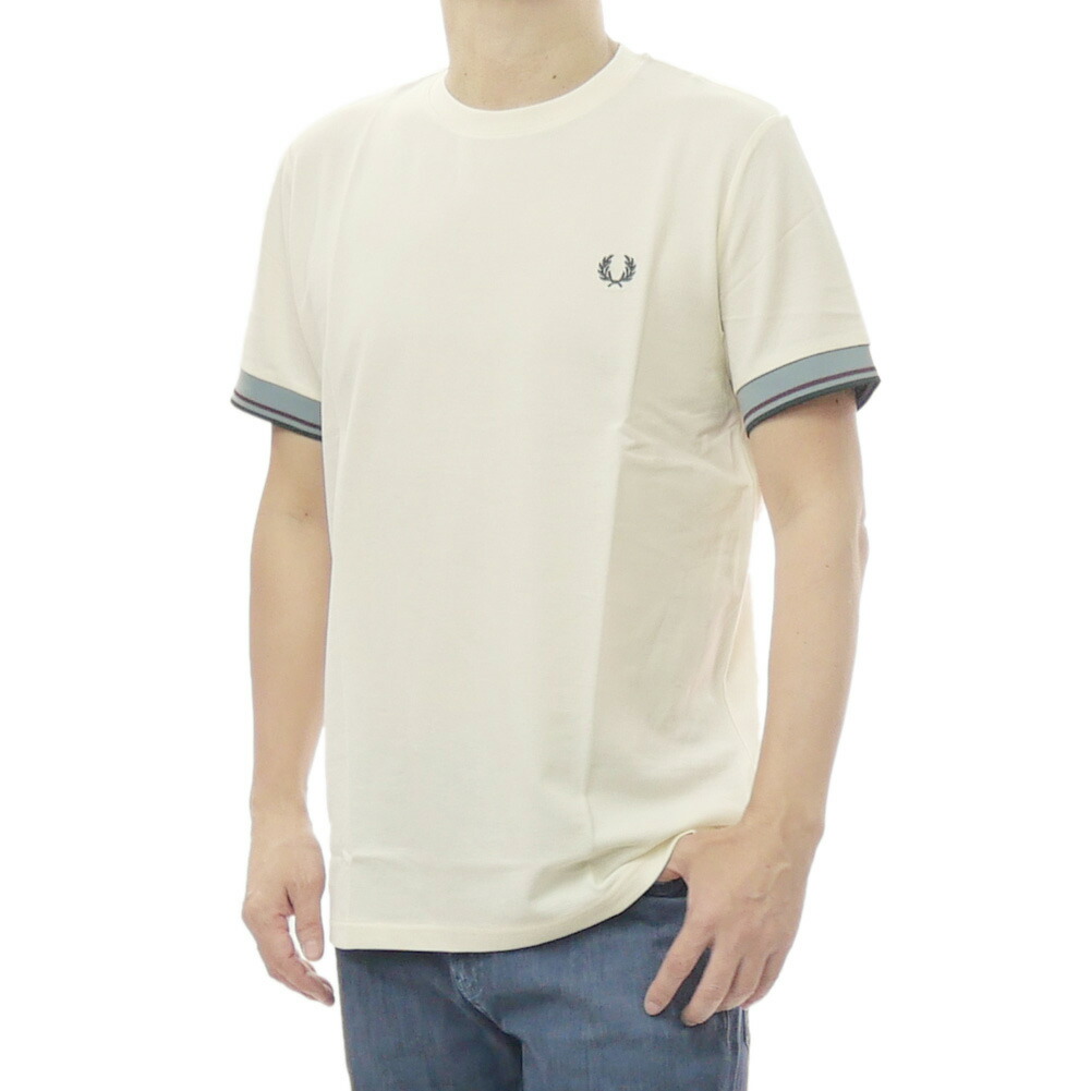 FRED PERRY フレッドペリー メンズクルーネックプルオーバー M2396 / TWIN TIPPED CUFF T-SHIRT 象牙色 2026春夏新作
