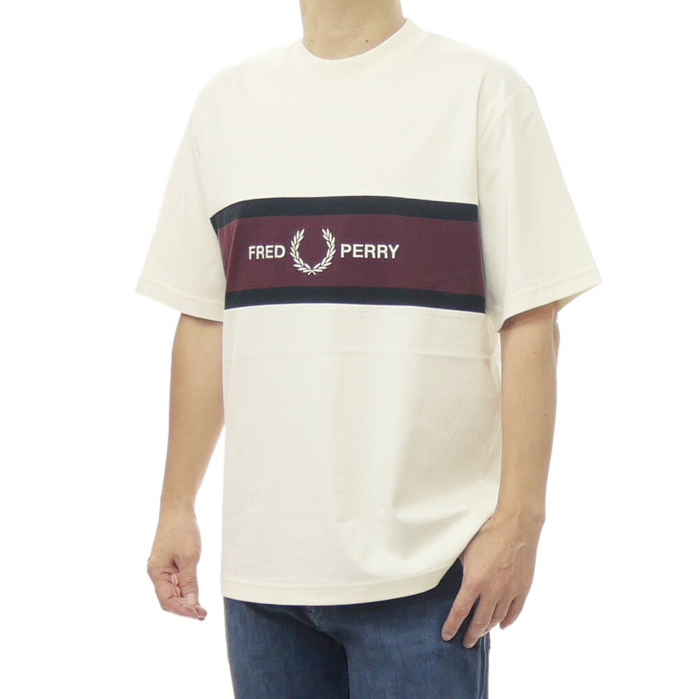 FRED PERRY フレッドペリー メンズクルーネックプルオーバー M2405 / EMBROIDERED PANEL T-SHIRT 象牙色 2026春夏新作