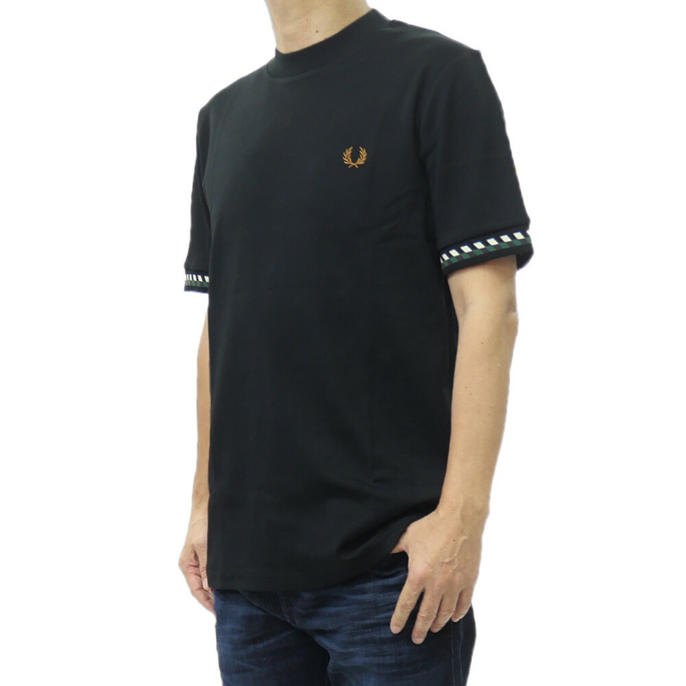 FRED PERRY フレッドペリー メンズクルーネックプルオーバー M2477 / JACQUARD CUFF  T-SHIRT 黒いこと 2026春夏新作