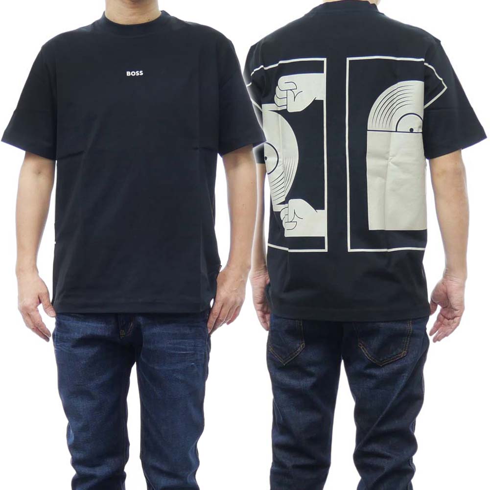HUGO BOSS ヒューゴボス メンズ 労働者の一団のど首ティーシャツ 50515981 10260080 Te-Vinyl 黒いこと