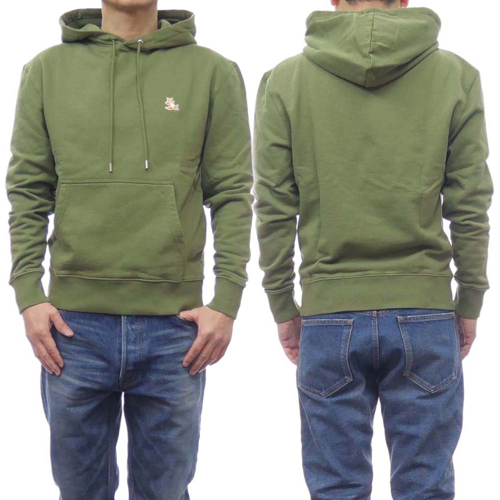 旧作お買い得セール！ MAISON KITSUNE メゾンキツネ パーカー メンズ パイル地プルオーバー コットン 綿100％ LM00706 KM0001 / CHILLAX PATCH REGULAR HOODIE ミリタリーグリーン mk24ss350_1.jpg