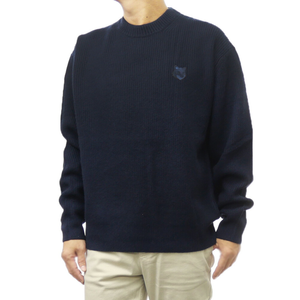 MAISON KITSUNÉ ネイビー セーター セール】BOLD FOX HEAD PATCH REGULAR CARDIGAN（ニット