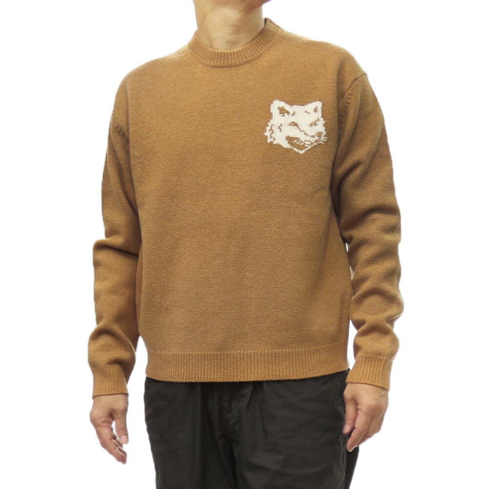 MAISON KITSUNE メゾンキツネ メンズクルーネックセーター ニット NM00808KM0329 / FOX HEAD INTARSIA COMFORT JUMPER ライトブラウン 22,190円