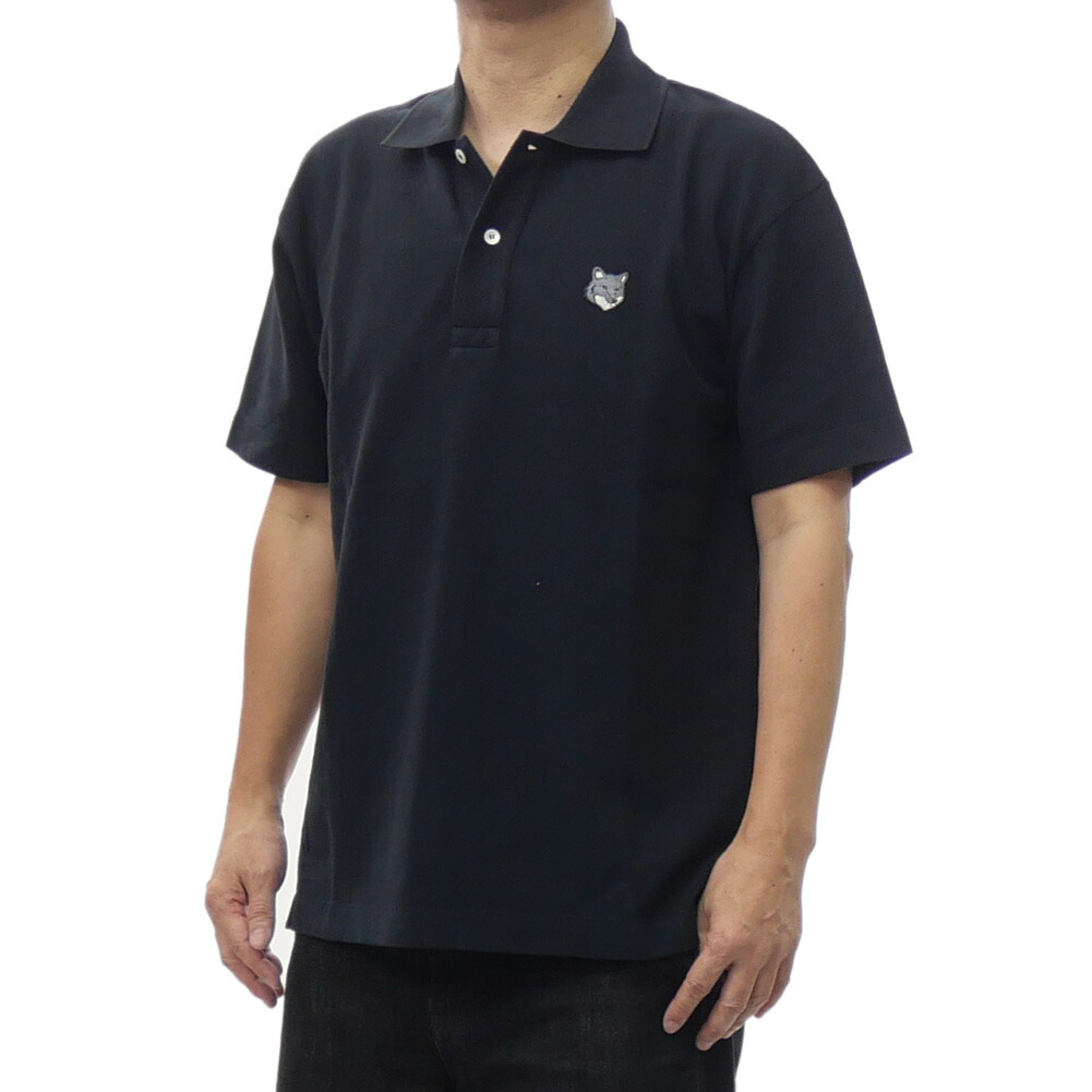 MAISON KITSUNE メゾンキツネ メンズ鹿の子スポーツシャツ PM00210KP0001 / FOX HEAD COMFORT POLO 黒いこと 2026春夏新作