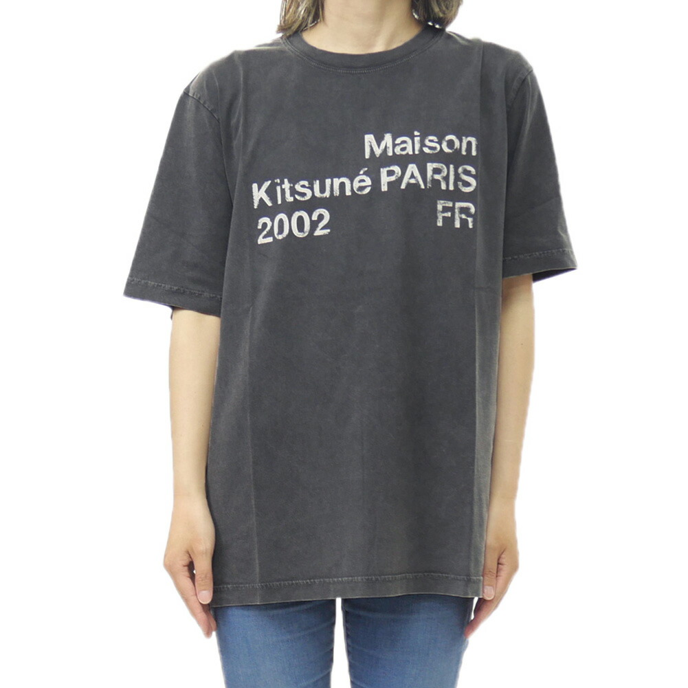 MAISON KITSUNE メゾンキツネ レディースクルーネックプルオーバー PM00124KJ7036 / 2002 FADED COMFORT TEE-SHIRT 黒いこと 2026春夏新作