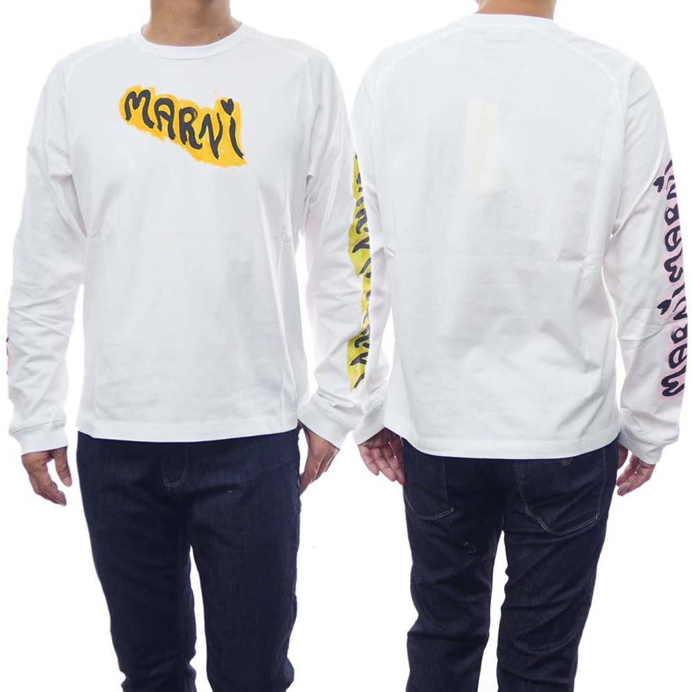 MARNI マルニ Tシャツ HUMU0325S0 UTC452 メンズ 長袖 カットソー コットン ロンT クルーネック ボーダー ロゴ 刺繍 STB26/BLUE-LILAC MARNI マルニ Tシャツ HUMU0325S0 UTC452 メンズ 長袖