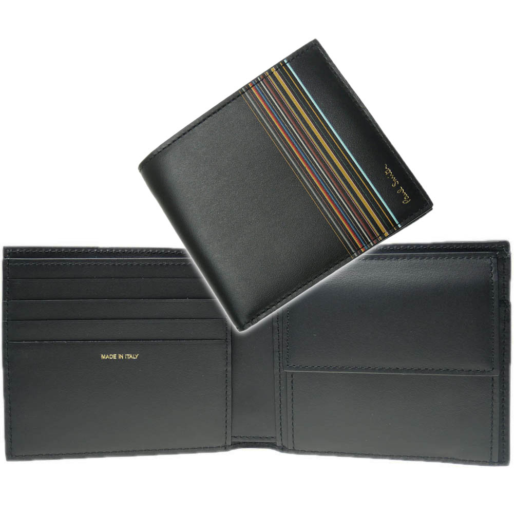 PAUL SMITH 極点スミス メンズ二つ折り紙入れ（御釣り入れ付き添い人） M1A 4833 LFISIG 黒いこと /定番一般受け商いもの