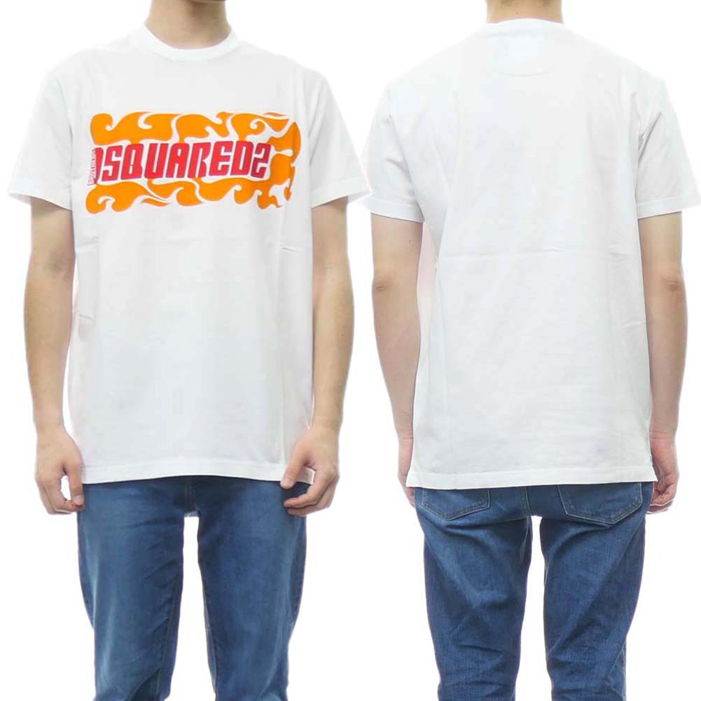【期間限定ポイント5倍】DSQUARED2 ディースクエアード メンズ クルーネックTシャツ S71GD1172 S22427 ホワイト 半袖 ロゴ グラフィック プリント 綿100% コットン 丸首 カットソー トップス|BIVLABO