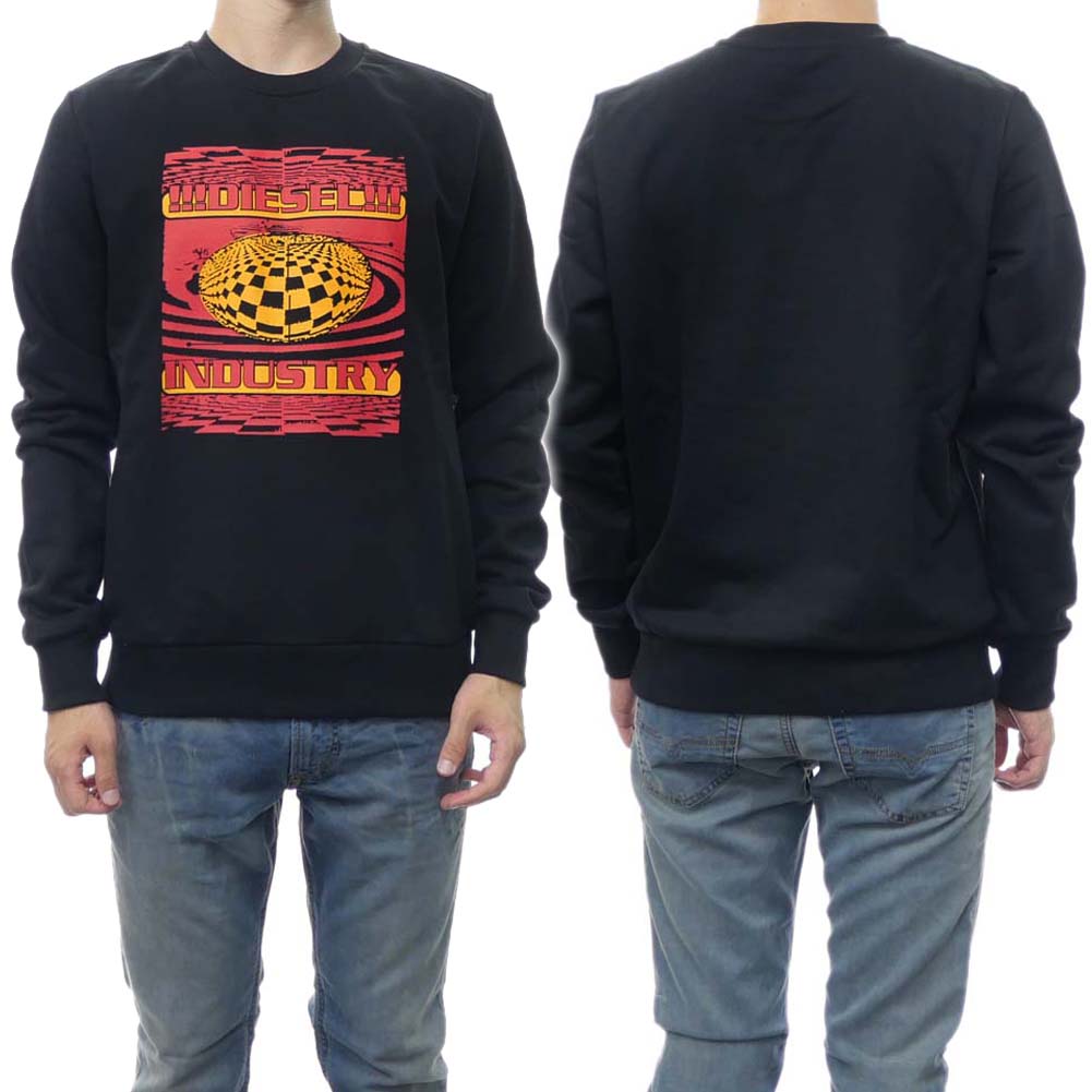 【期間限定ポイント5倍】DIESEL ディーゼル メンズ トレーナー A06511 0HAYT / S-GINN-K28 ブラック スウェット クルーネック 丸首 グラフィック プリント プルオーバー フレンチテリー インポート｜BIVLABO