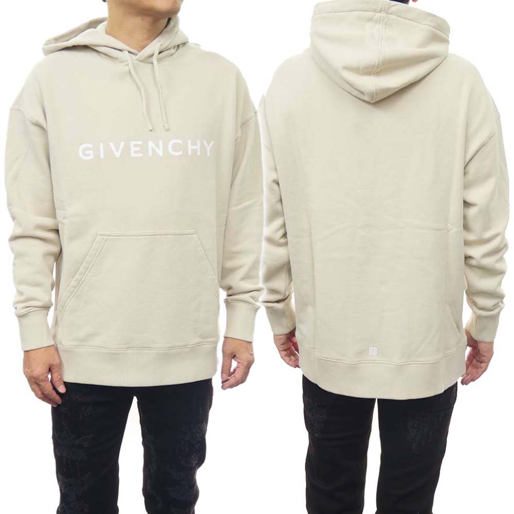 【期間限定ポイント5倍】GIVENCHY ジバンシィ メンズ プルオーバー パーカー BMJ0HC3YAC ベージュ ロゴ プリント オーバーサイズ スウェット フーディ トップス コットン100％｜BIVLABO
