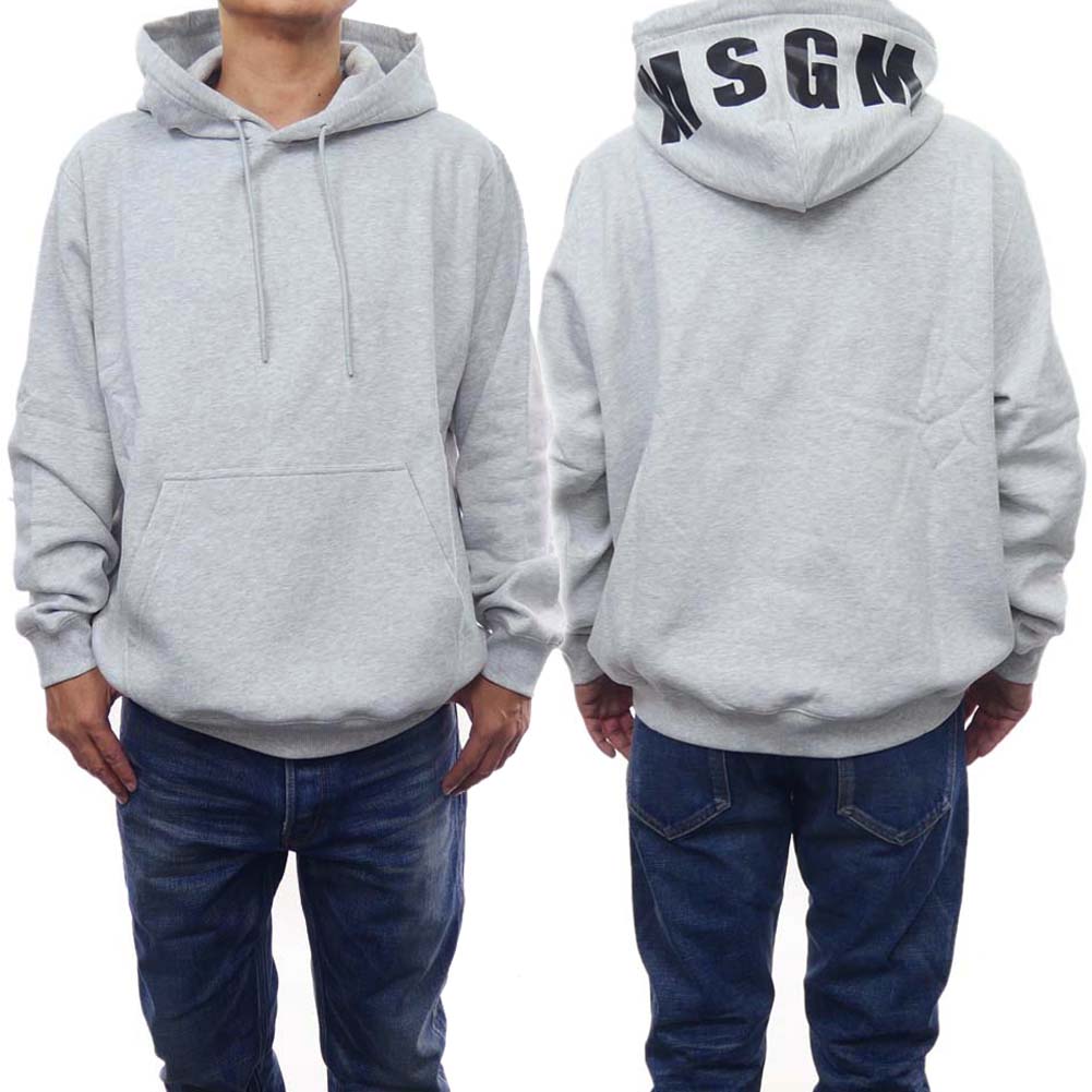 【期間限定ポイント5倍】MSGM エムエスジーエム メンズ プルオーバー パーカー 2000MM535 200004 グレー 裏起毛 フード ロゴ プリント スウェット トップス オーバーサイズ ビッグシルエット｜BIVLABO