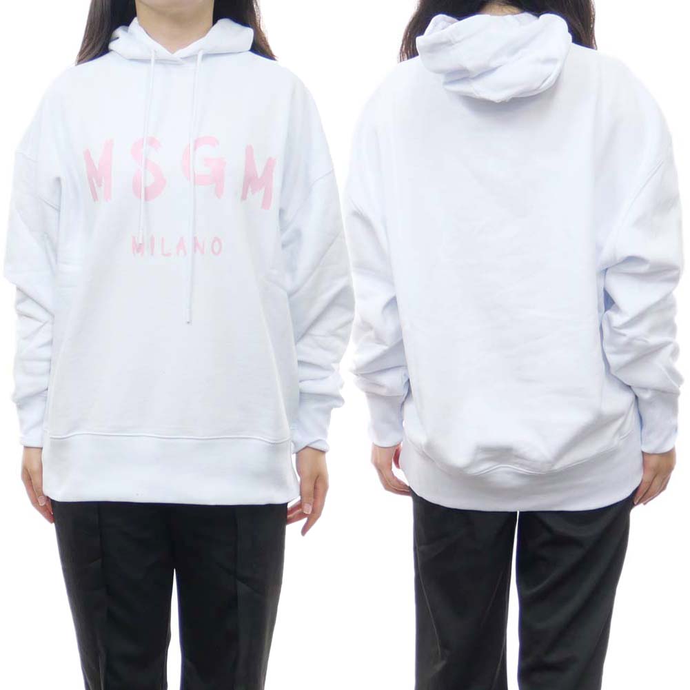 【期間限定ポイント5倍】MSGM エムエスジーエム レディース プルオーバー パーカー 3541MDM515 237799 ホワイト ロゴ プリント ビッグシルエット スウェット トップス コットン 裏毛 テリークロス｜BIVLABO