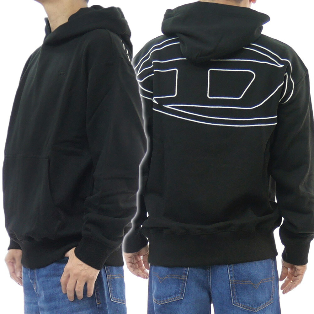 【期間限定ポイント5倍】DIESEL ディーゼル メンズ パーカー A11304 0GYCJ / S-MACS-HOOD-MEGOVAL ブラック ロゴ バックプリント スウェット プルオーバー オーガニックコットン カジュアル ストリート｜BIVLABO