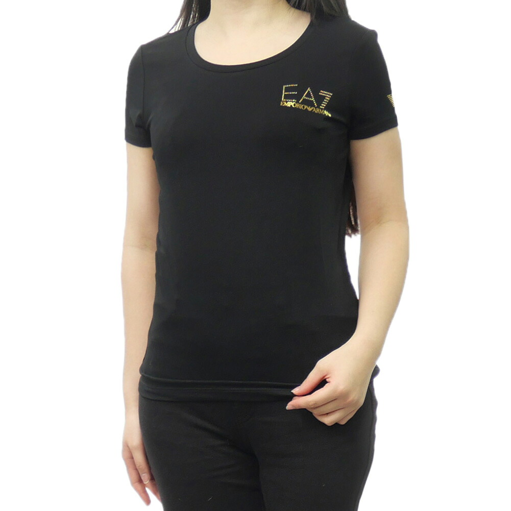 【期間限定ポイント5倍】EMPORIO ARMANI エンポリオアルマーニ EA7 レディース ラウンドネック Tシャツ 8NTT65 TJDQZ ブラック ラインストーン装飾 半袖｜BIVLABO