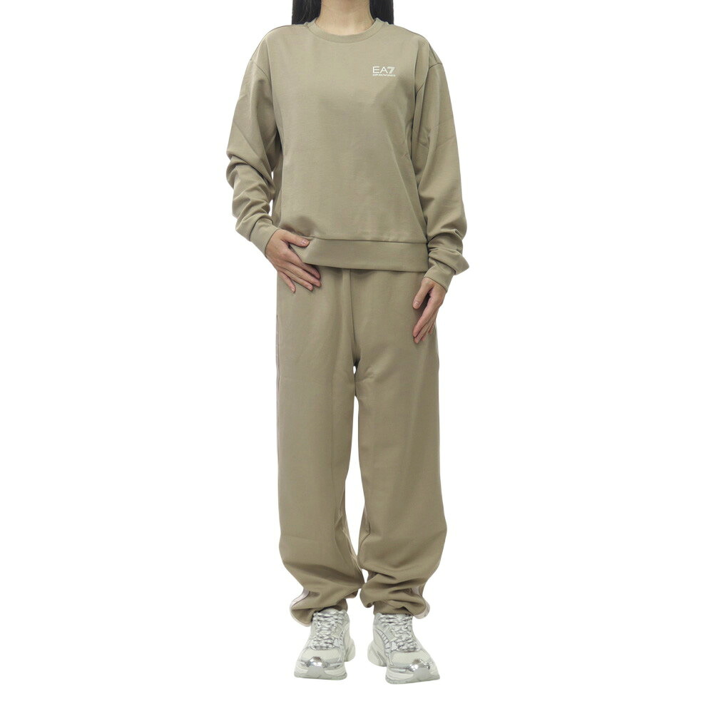【期間限定ポイント5倍】EMPORIO ARMANI エンポリオ アルマーニ EA7 レディース セットアップ スウェット 7W001157 AF12501 ベージュ ロゴ ライン 上下セット|BIVLABO