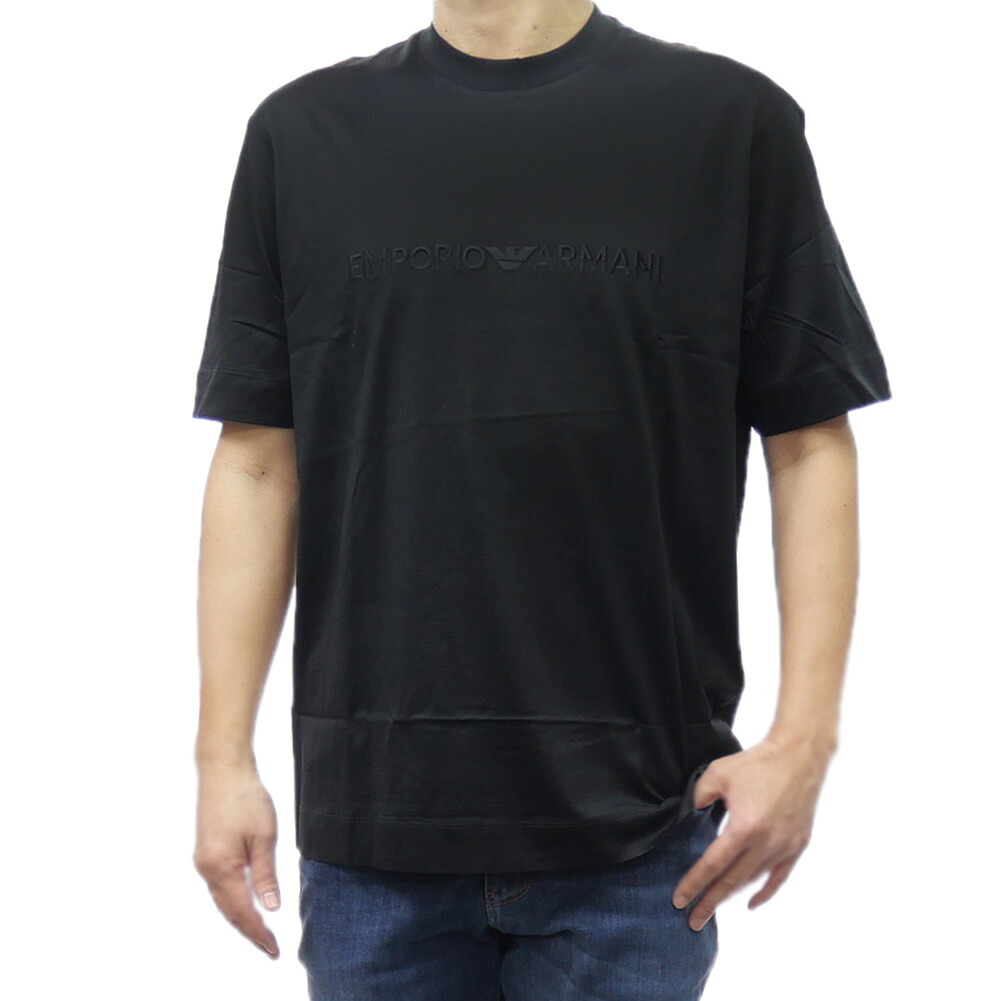【期間限定ポイント5倍】EMPORIO ARMANI エンポリオアルマーニ 同色 ロゴ 刺繍 クルーネック Tシャツ FM001070 AF137471 半袖 ブランドメンズ ブラック|BIVLABO