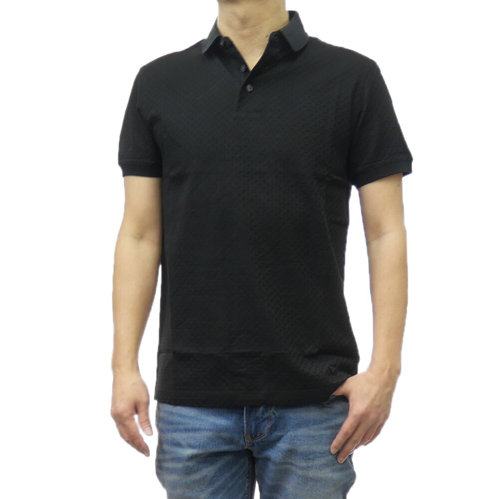 【期間限定ポイント5倍】EMPORIO ARMANI エンポリオアルマーニ メンズ ポロシャツ EM001295 AF107620 ブラック 幾何学 ジャガード 半袖｜BIVLABO