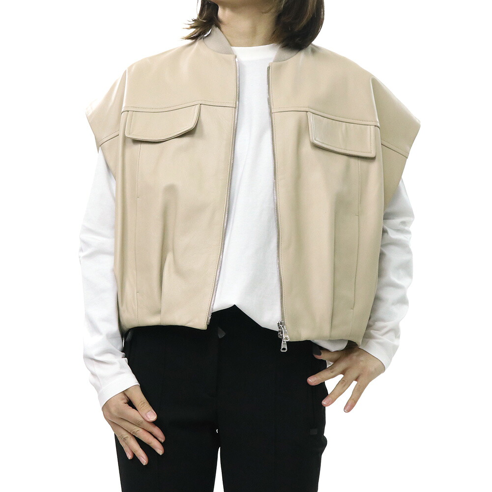 【期間限定ポイント5倍】EMMETI エンメティ レディース レザーベスト VALENTINA NAPPA ベージュ ジレ 革ジャン モード インポート|BIVLABO