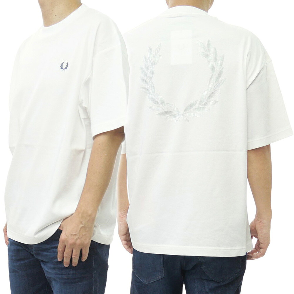 【期間限定ポイント5倍】FRED PERRY フレッドペリー メンズ クルーネック Tシャツ M2474 / BACK PRINT LRL EREATH T-SHIRT ホワイト バックプリント｜BIVLABO