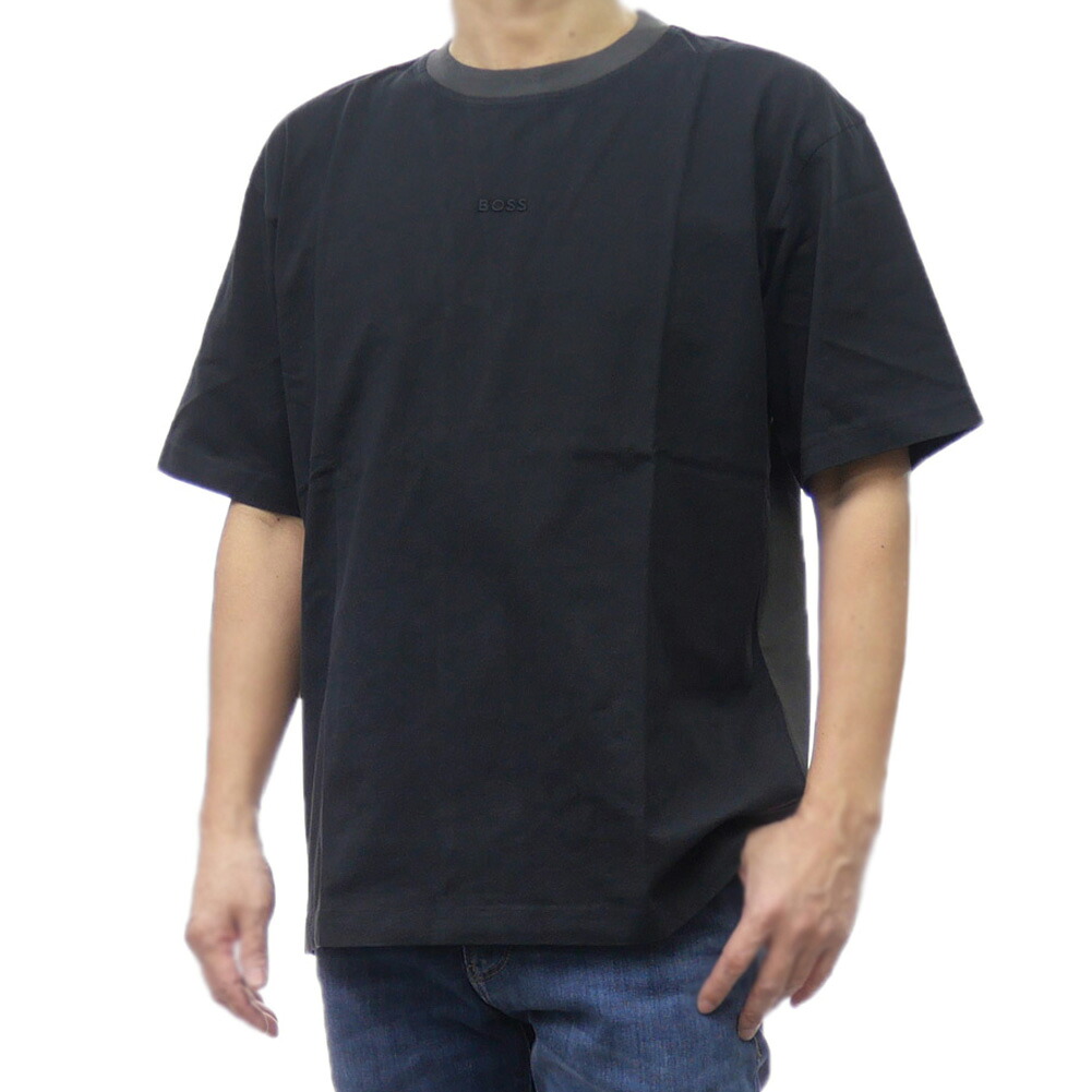 【期間限定ポイント5倍】HUGO BOSS ヒューゴボス メンズ クルーネックTシャツ 5053281 10260080 / Te Block 半袖 同色ロゴ 刺繍 ブラック|BIVLABO