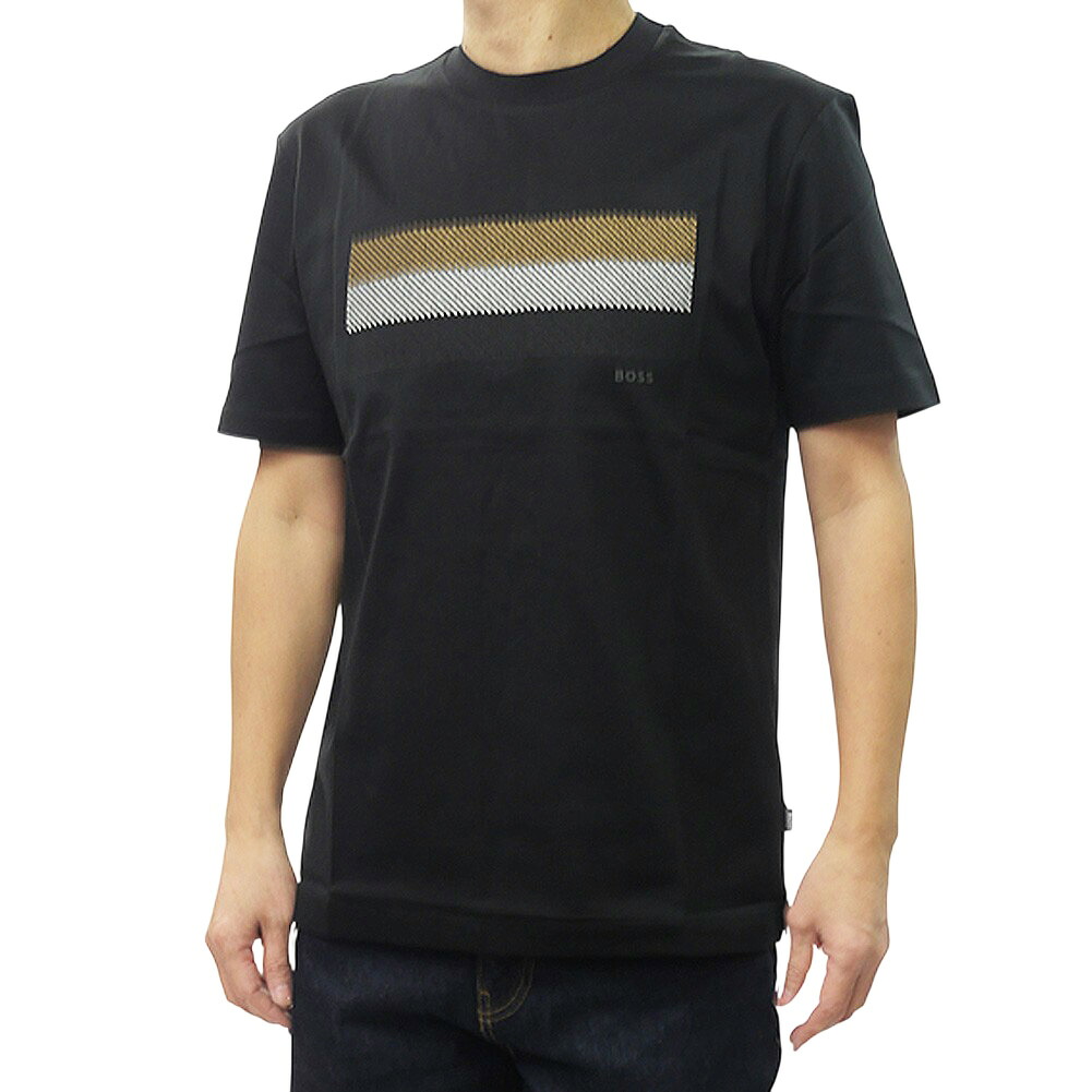 【期間限定ポイント5倍】HUGO BOSS ヒューゴボス メンズ クルーネックTシャツ 50556354 10277890 / C-Taut 10 シグネチャーストライプ ステッチ 刺繍 エンブロイダリー ロゴ カジュアル ブラック｜BIVLABO