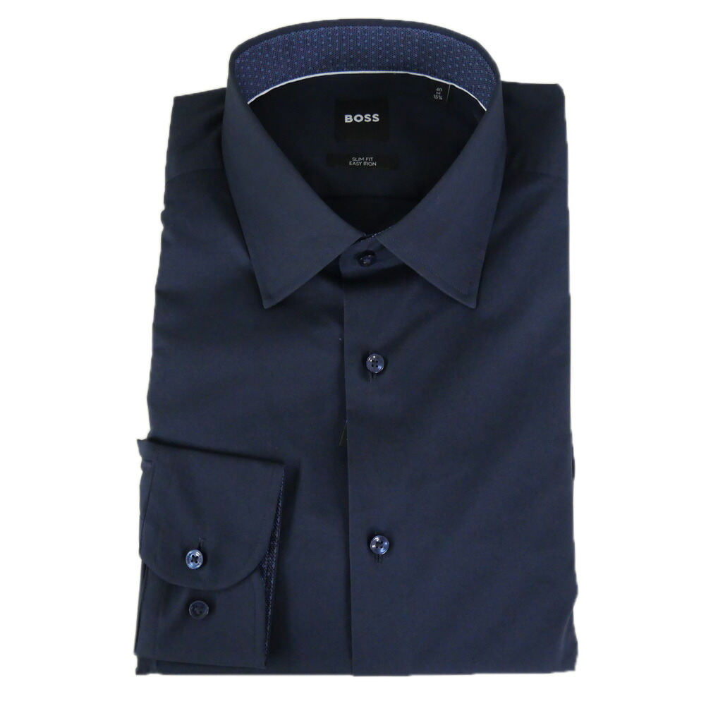 【期間限定ポイント5倍】HUGO BOSS ヒューゴボス メンズ ドレスシャツ 50555668 10219212 / H-HANK-K-C3-261 スリムフィット イージーアイロン コットン ストレッチ ワイシャツ ビジネス ビジカジ カジュアル ネイビー｜BIVLABO 9,432円