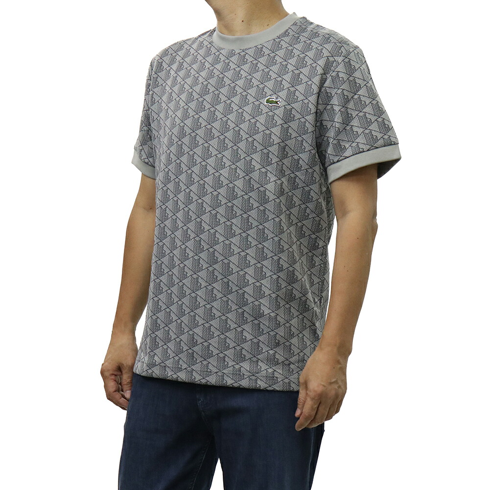 【期間限定ポイント5倍】LACOSTE ラコステ メンズ クルーネックTシャツ TH1197 モノグラム ジャカード ニット 半袖 カットソー トップス ワニ ロゴ パッチ クラシックフィット グレー｜BIVLABO