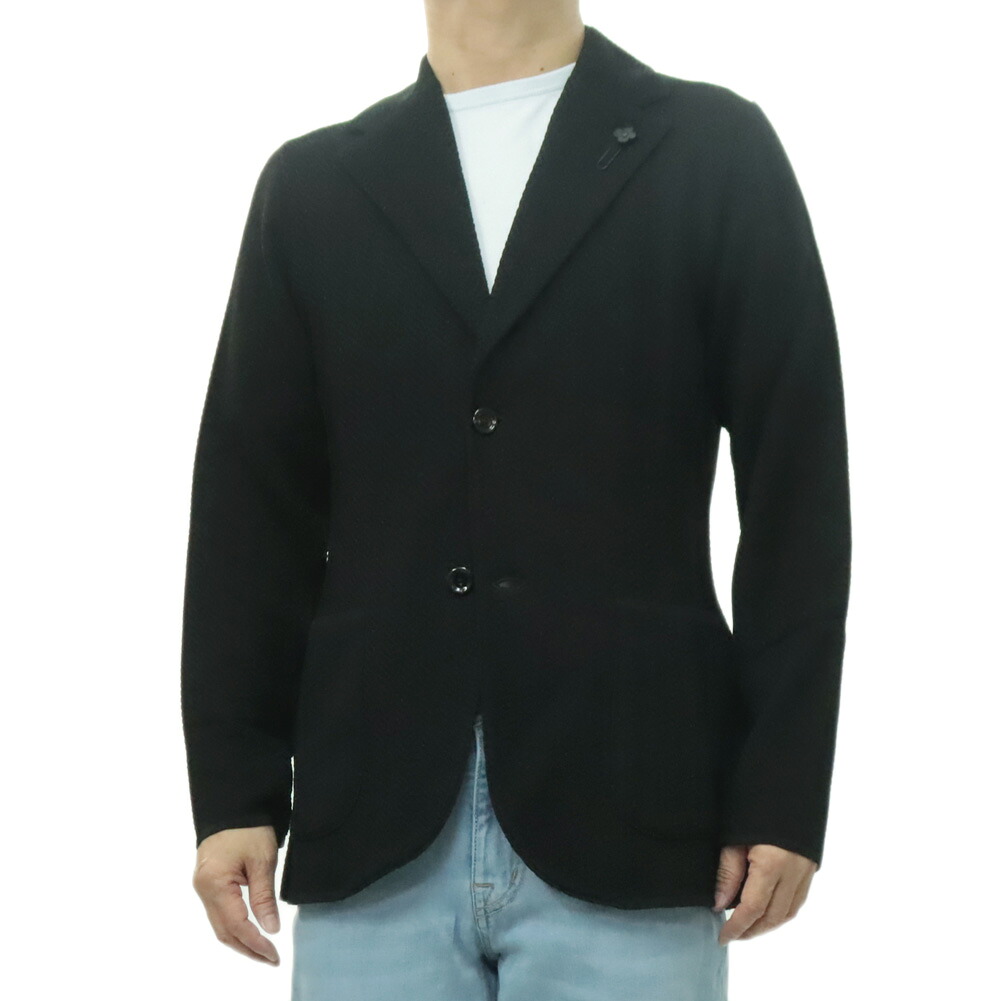 【期間限定ポイント5倍】LARDINI ラルディーニ メンズ シングル2Bニットジャケット CNCLJM56 PA66008 アンコン 綿混 ヘリンボーン イタリア製 ブラック|BIVLABO