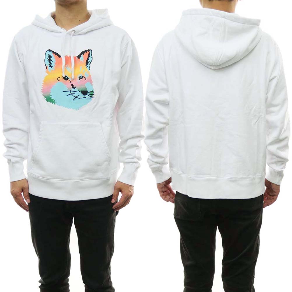 【期間限定ポイント5倍】MAISON KITSUNE メゾンキツネ メンズ プルオーバー パーカー KM00306KM0001 / VIBRANT FOX HEAD HOODIE ホワイト 裏毛 スウェット｜BIVLABO