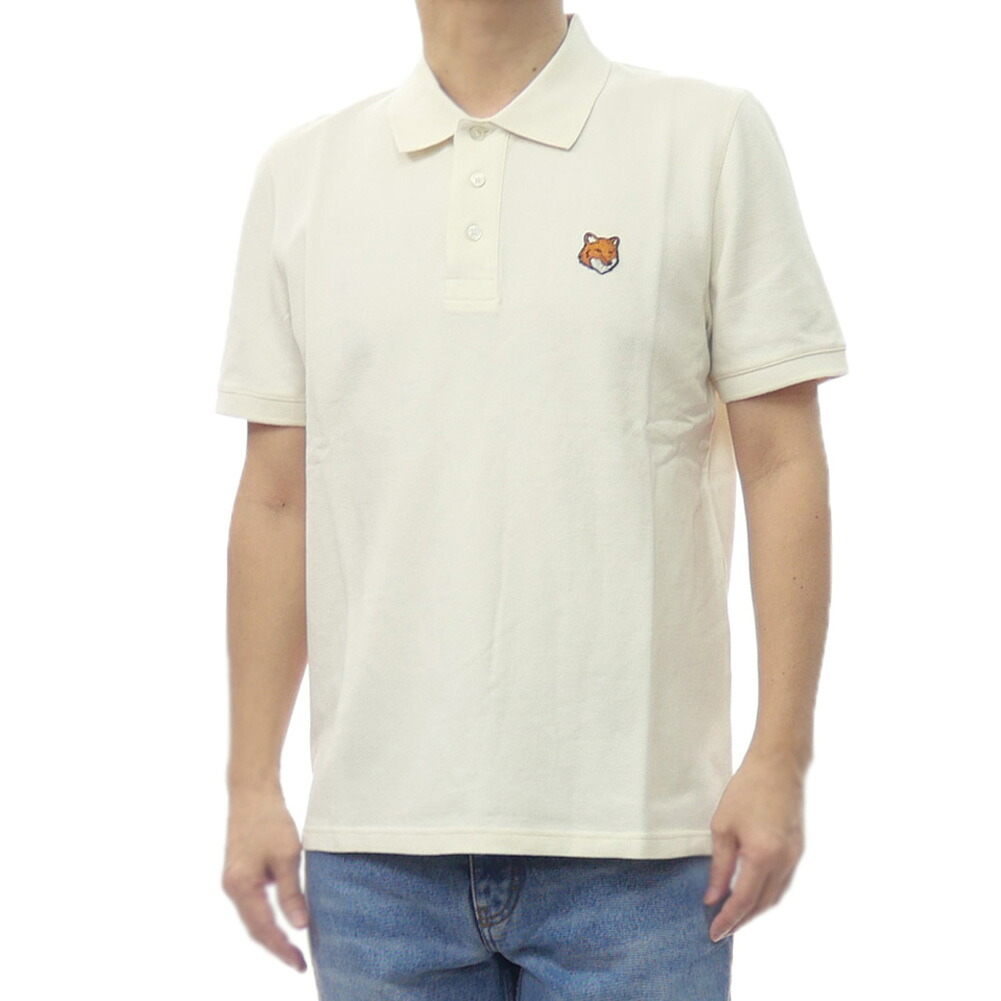 【期間限定ポイント5倍】MAISON KITSUNE メゾンキツネ メンズ 鹿の子 ポロシャツ PM00209KP0002 / FOX HEAD REGULAR POLO 半袖 クリーム｜BIVLABO