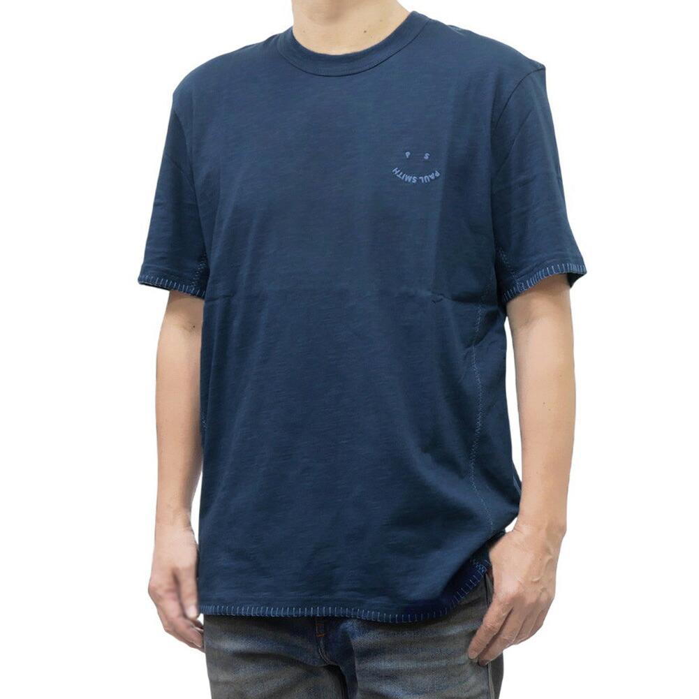 【期間限定ポイント5倍】PS PAUL SMITH ポールスミス クルーネック Tシャツ M2R 215ZE P22355 半袖 無地 ワンポイント ブランド ロゴ 刺繍 ステッチ カジュアル スポーティ コットンメンズ ブルー｜BIVLABO
