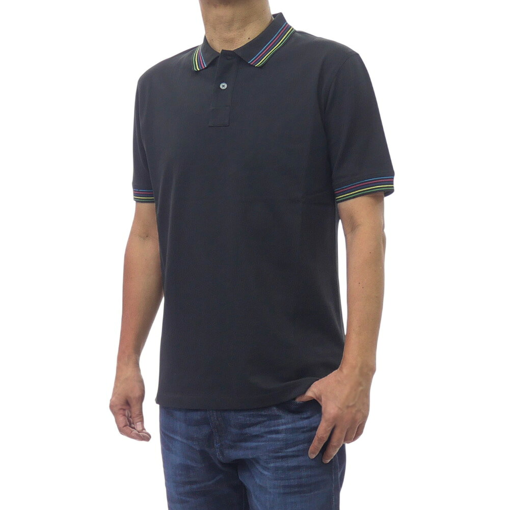 【期間限定ポイント5倍】PS PAUL SMITH ポールスミス メンズ ポロシャツ M2R 151BB V21511 半袖 マルチストライプ コットン カノコ 鹿の子 ブラック|BIVLABO