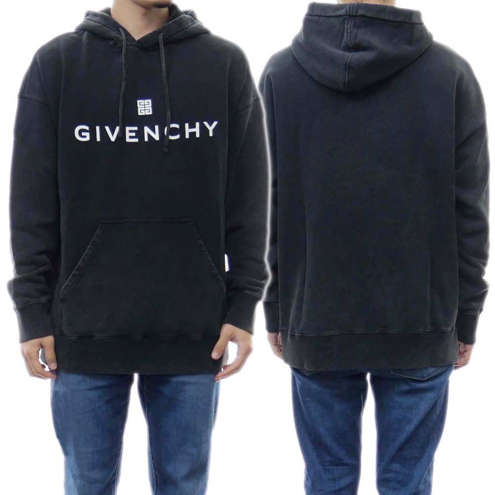 【期間限定ポイント5倍】GIVENCHY ジバンシィ プルオーバー パーカー BMJ0HC3Y7N ブラック フーディ ロゴ プリント ガーメントダイ 製品染め フェード コットン インポート|BIVLABO